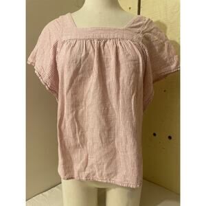 Beach Lunch Lounge Womens Size Small Shirt Blouse‎ Linen Cotton Red Pinstripes